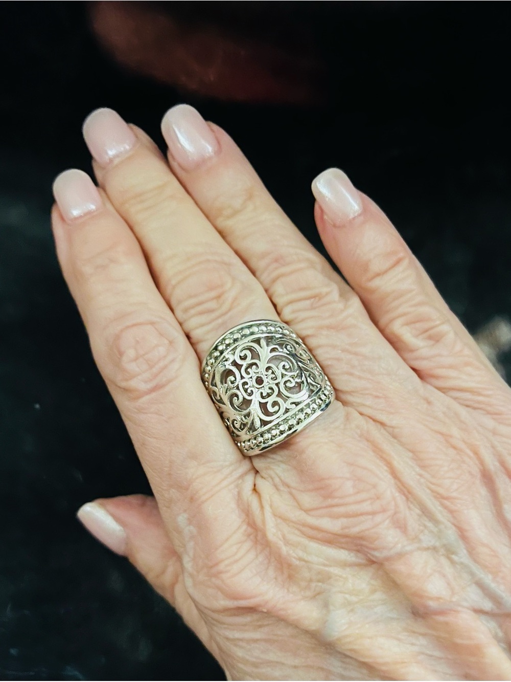Boho style Filigree Wide Band Ring - Silver plated over copper NWOT size 7, 8, 9 - Picture 8 of 9